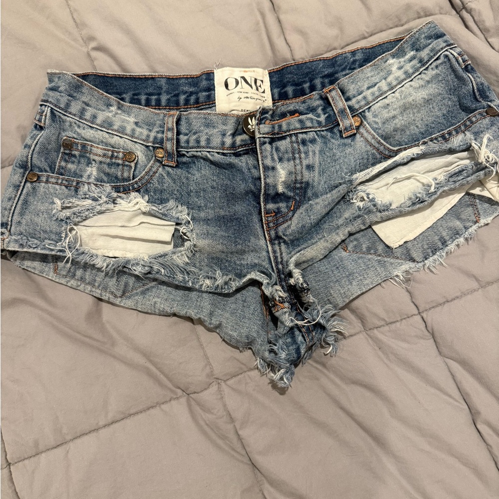 Women's Distressed Blue Denim Shorts